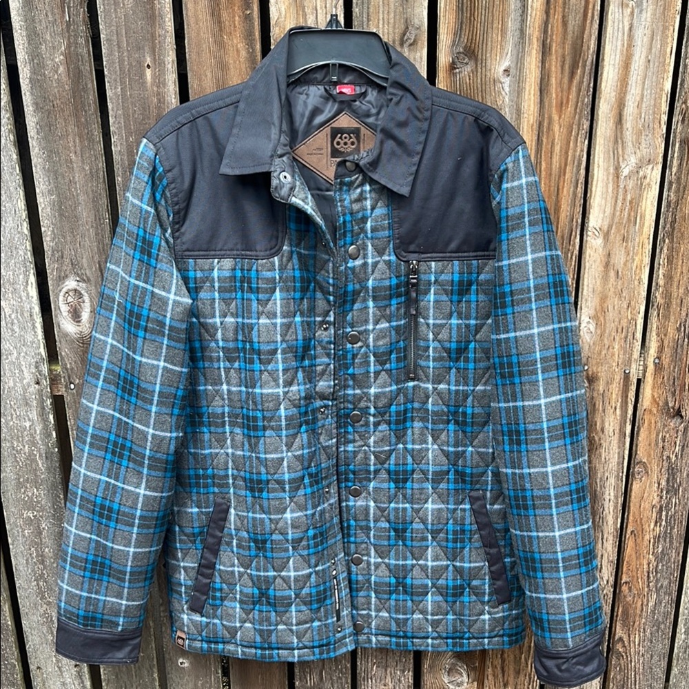 686 Parklan Shacket Medium Men’s Plaid Snap Front Thermal Rating 6 Pockets M